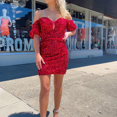 Sparkly bodycon red sequins short homecoming dresses - Thumbnail 2