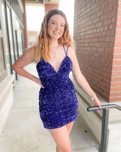 Cute Sparkly Purple Sequins Junior Homecoming Dresses