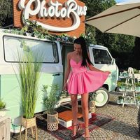 Cute A Line V Neck Hot Pink Satin Short Homecoming Dresses - Thumbnail 2