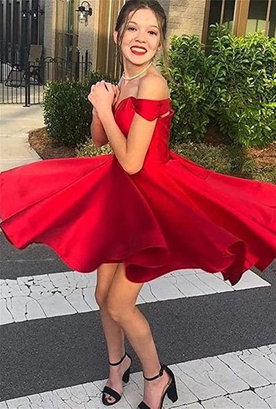 SP2192,Simple Off the Shoulder Short Red Homecoming Dress with Lace Up Back