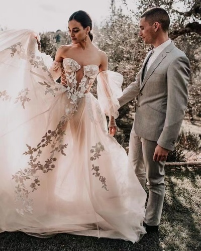 Sexy Wedding Dresses Bridal Gown Side Lace UP See Through