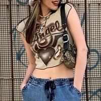 Miss Angel Heart Print Khaki Top - Thumbnail 2