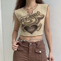 Miss Angel Heart Print Khaki Top - Thumbnail 5