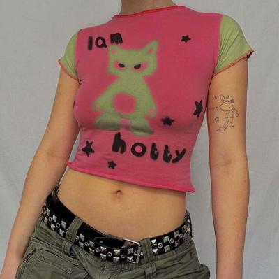I am Cat Pink Color Block Crop Top