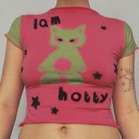 I am Cat Pink Color Block Crop Top - Thumbnail 1
