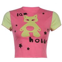 I am Cat Pink Color Block Crop Top - Thumbnail 3