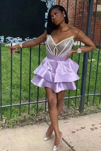Lavender Homecoming Dresses with Sequins