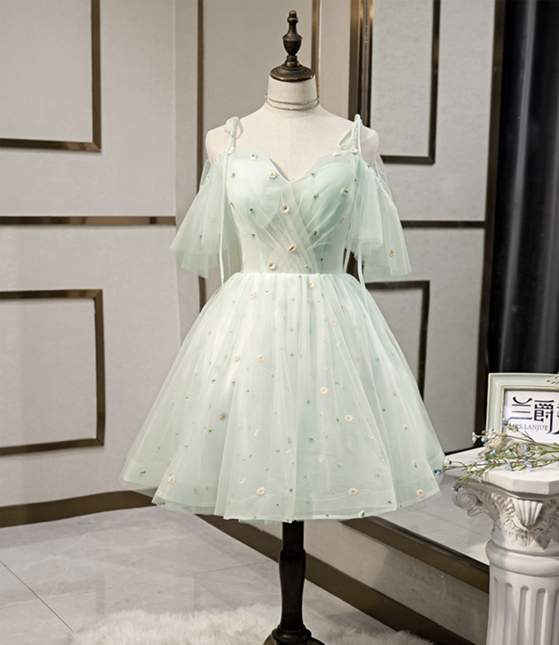 Green tulle short prom dress homecoming dress