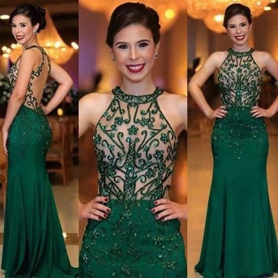 Green prom dresses with rhinestones mermaid  - Thumbnail 1