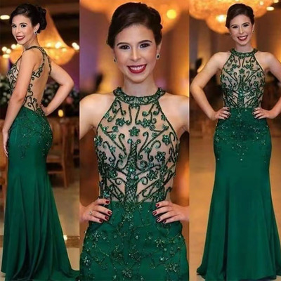 Green Prom Dresses with Rhinestones Mermaid