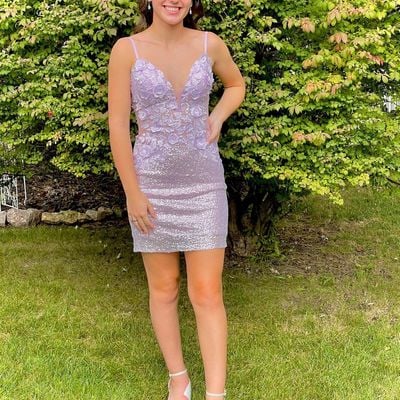 Fashion sparkly bodycon lavender sequins short homecoming dresses with appliques - Thumbnail 2