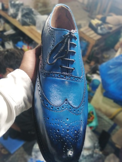 Awesome Wear Men's Oxfords Blue Wingtip Brogue Leather Lace Up Shoes