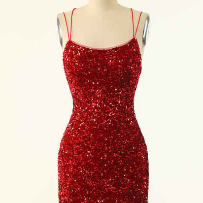 Cute bodycon scoop neck red sequins short homecoming dresses - Thumbnail 1