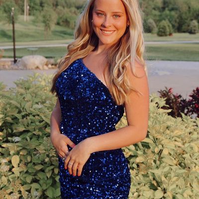 Sparkly royal blue one shoulder sequins short homecoming dresses - Thumbnail 1