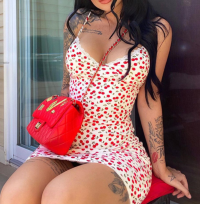 V-neck Cherry Lace Sling Dress