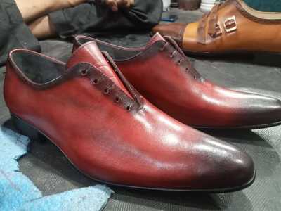 Decent Wear Men's Hand Stitch Red Two Tone Genuine Leather Lace Up Formal Shoes