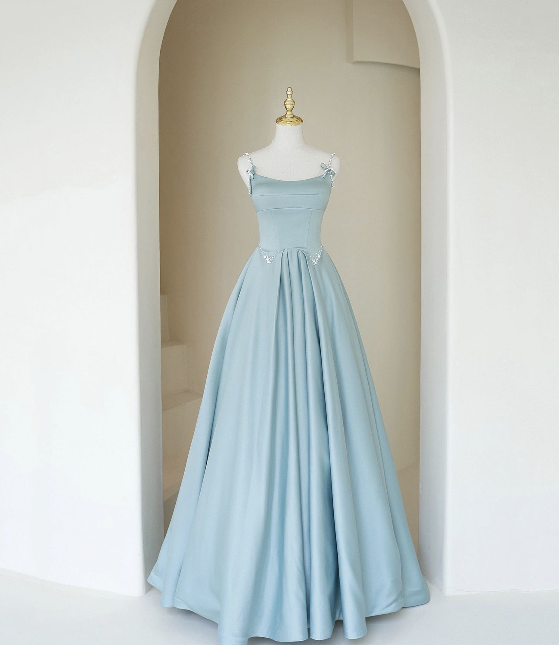 Cute satin long prom dress A-line evening dress