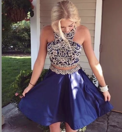Two Piece Homecoming Dresses with Rhinestones