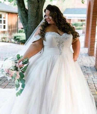 Off the Shoulder Plus Size Chiffon Wedding Dresses Bridal Gowns With Beading