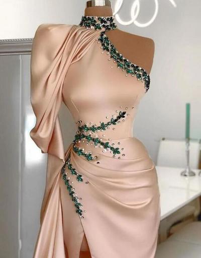 Sexy Asymmetrical High Neck Slit Prom Dress
