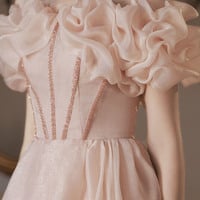 Pink A-line off shoulder prom dress homecoming dress - Thumbnail 4