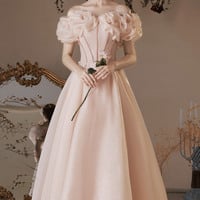 Pink A-line off shoulder prom dress homecoming dress - Thumbnail 6