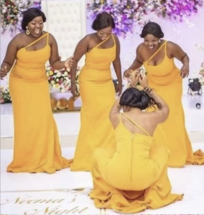 One Shoulder Bridesmaid Dresses Yellow Mermaid