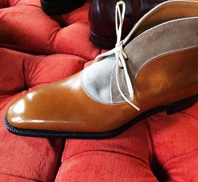 New Western Style Grey Brown Leather Suede Boot, Handmade Lace Up Formal Boot