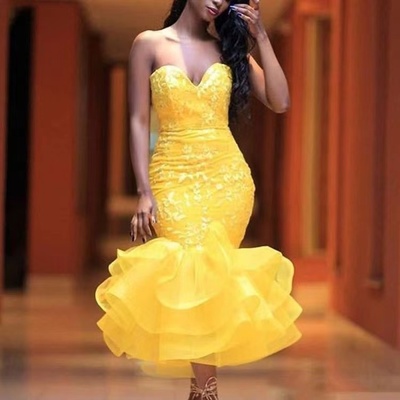 Yellow Mermaid Homecoming Dresses with Lace
