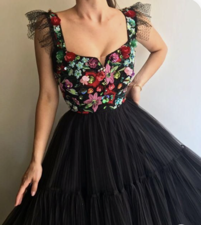 Black Prom Dresses with Colorful 3D Flowers