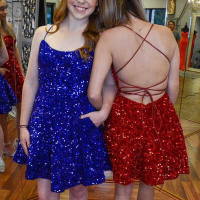 Sweet a line scoop neck sequins short homecoming dresses - Thumbnail 1