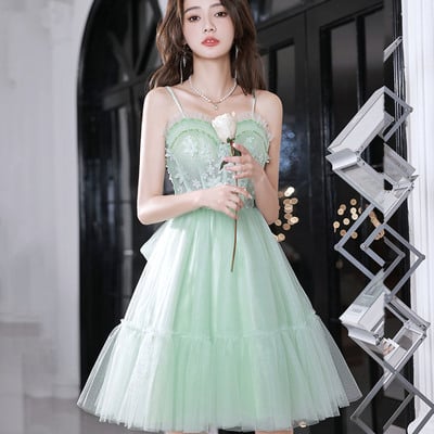 Green lace short prom dress homecoming dress - Thumbnail 1