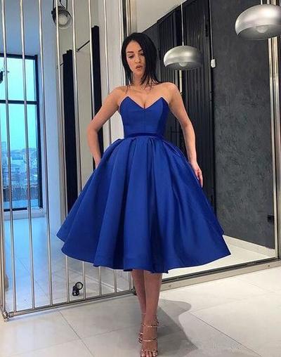 Vintage Royal Blue Knee Length Stain Homecoming Dresses