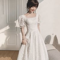 White lace short prom dress A-line evening dress - Thumbnail 5