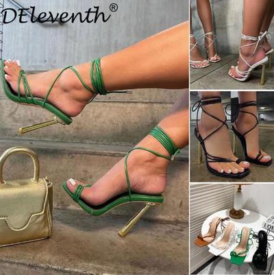 2022 personality square toe temperament strappy sandals women's high heels F5744