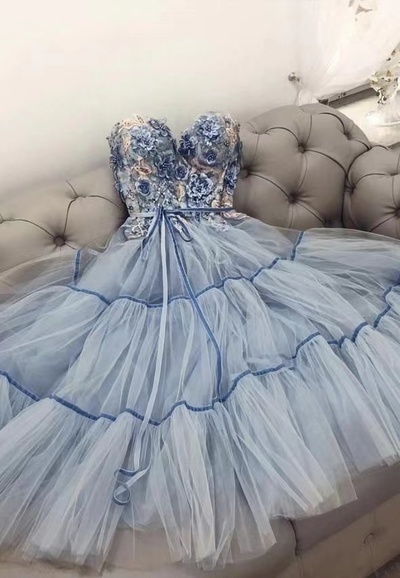 Light Sky Blue Homecoming Dresses with 3D Flowers