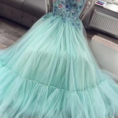Mint prom dresses with 3d flowers - Thumbnail 2