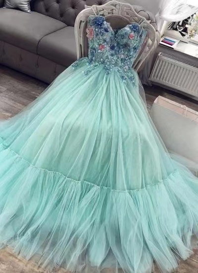Mint Prom Dresses with 3D Flowers