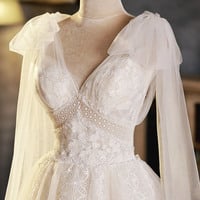 Champagne tulle lace short prom dress homecoming dress - Thumbnail 1