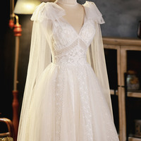 Champagne tulle lace short prom dress homecoming dress - Thumbnail 2