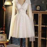 Champagne tulle lace short prom dress homecoming dress - Thumbnail 3