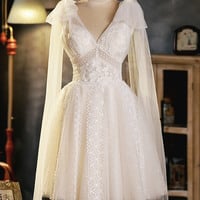 Champagne tulle lace short prom dress homecoming dress - Thumbnail 5