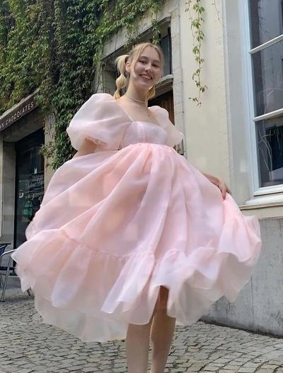 SP2239,Classic Organza A-Line Homecoming Dresses Bubble Sleeves Evening Dresses