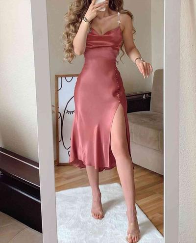 SP2242,Sweet Pink Beaded Straps Homecoming Dresses With Side Slit