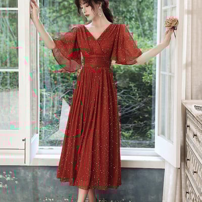 Burgundy v-neck short prom dress homecoming dress - Thumbnail 2