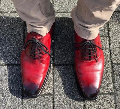 Men's Formal Red Leather TwoTone Handmade Lace Up Unique Shoes