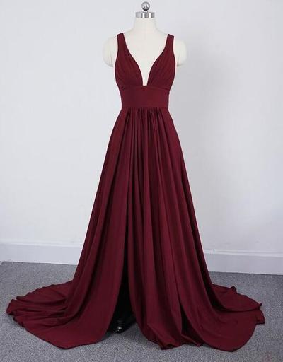 Mermaid Burgundy Slit Prom Bridesmaid Dress