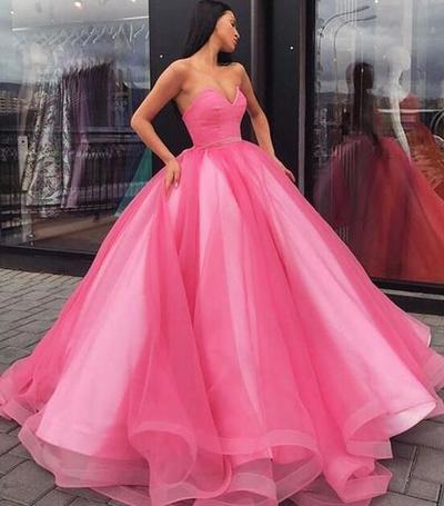 Hot Pink Ball Gown Sweetheart Tulle Prom Dress