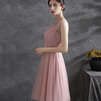 Pink tulle sequins short prom dress homecoming dress - Thumbnail 5