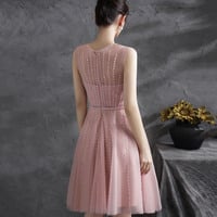 Pink tulle sequins short prom dress homecoming dress - Thumbnail 7